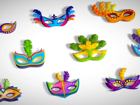 26 Carnival Feather Mask Pack 1 Kids Party Mask - Stylized Costume Masks Set 3D 모델