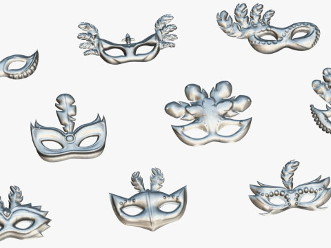 26 Carnival Feather Mask Pack 1 Kids Party Mask - Stylized Costume Masks Set 3D 모델
