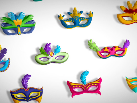 26 Carnival Feather Mask Pack 1 Kids Party Mask - Stylized Costume Masks Set 3D 모델
