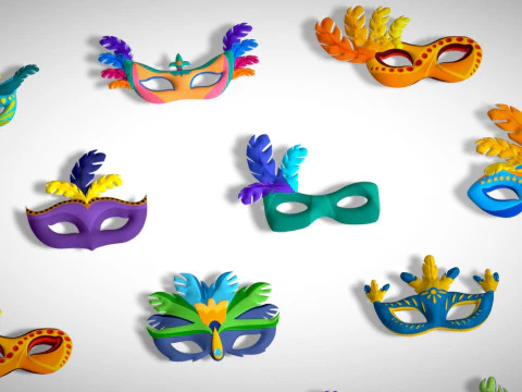26 Carnival Feather Mask Pack 1 Kids Party Mask - Stylized Costume Masks Set 3D Model
