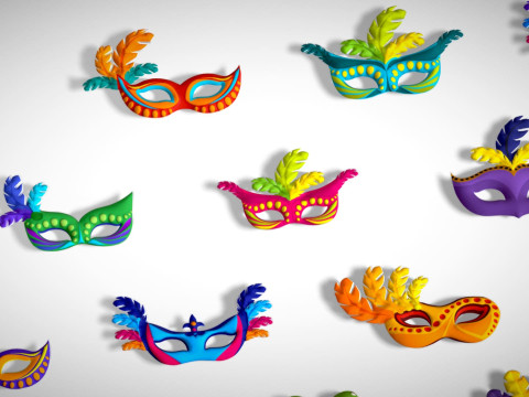 26 Carnival Feather Mask Pack 1 Kids Party Mask - Stylized Costume Masks Set 3D 모델