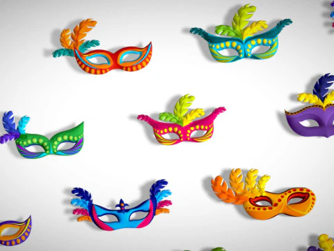 26 Carnival Feather Mask Pack 1 Kids Party Mask - Stylized Costume Masks Set 3D Model