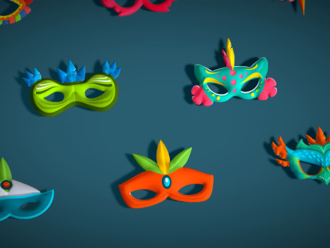 20 Carnival Feather Mask Pack 2 Kids Party Mask - Stylized Costume Masks Set 3D Model