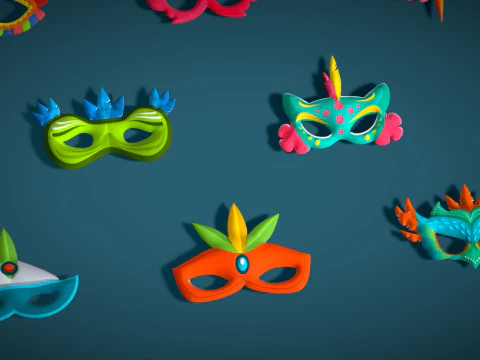 20 Carnival Feather Mask Pack 2 Kids Party Mask - Stylized Costume Masks Set 3D Model