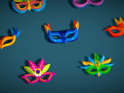 20 Carnival Feather Mask Pack 2 Kids Party Mask - Stylized Costume Masks Set 3D Model