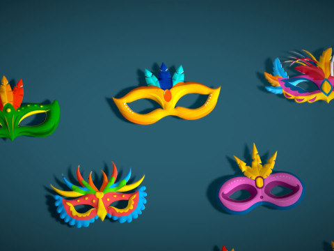 20 Carnival Feather Mask Pack 2 Kids Party Mask - Stylized Costume Masks Set 3D Model