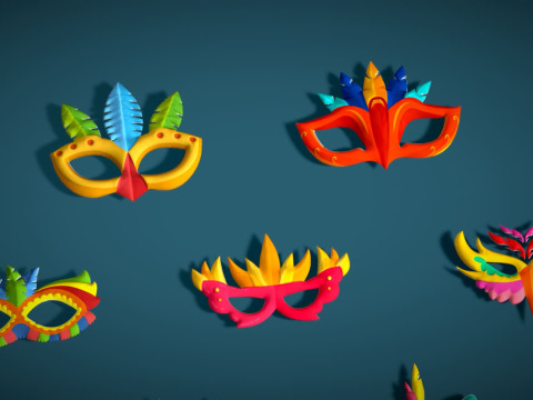 20 Carnival Feather Mask Pack 2 Kids Party Mask - Stylized Costume Masks Set 3D Model