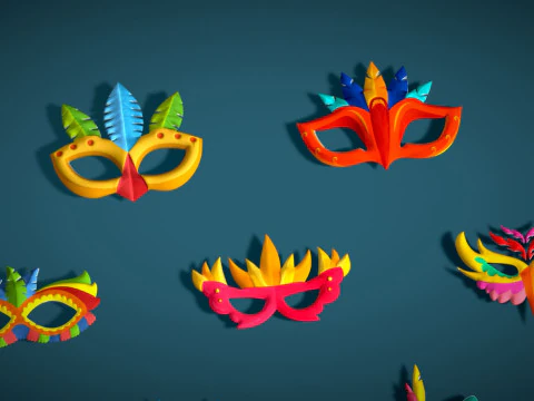 20 Carnival Feather Mask Pack 2 Kids Party Mask - Stylized Costume Masks Set 3D Model