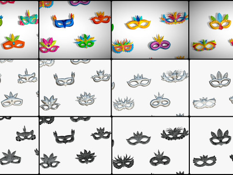 20 Carnival Feather Mask Pack 2 Kids Party Mask - Stylized Costume Masks Set 3D Model