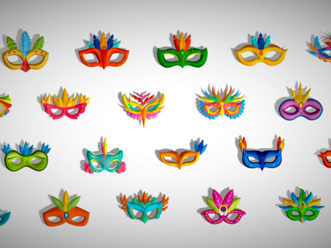 20 Carnival Feather Mask Pack 2 Kids Party Mask - Stylized Costume Masks Set 3D Model