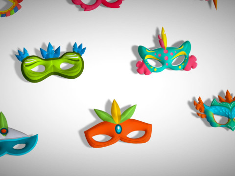 20 Carnival Feather Mask Pack 2 Kids Party Mask - Stylized Costume Masks Set 3D Model