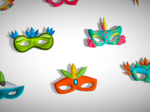 20 Carnival Feather Mask Pack 2 Kids Party Mask - Stylized Costume Masks Set 3D Model