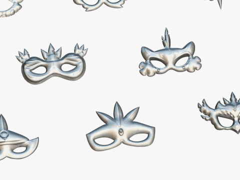 20 Carnival Feather Mask Pack 2 Kids Party Mask - Stylized Costume Masks Set 3D Model