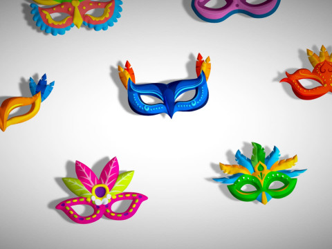 20 Carnival Feather Mask Pack 2 Kids Party Mask - Stylized Costume Masks Set 3D Model
