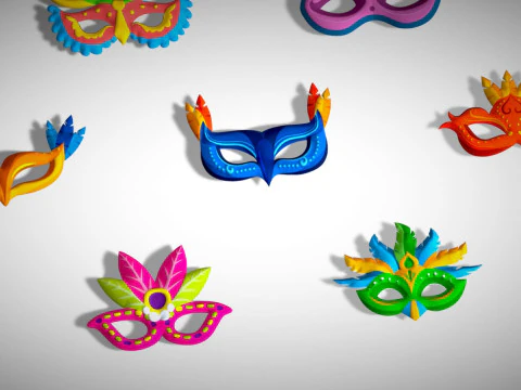 20 Carnival Feather Mask Pack 2 Kids Party Mask - Stylized Costume Masks Set 3D Model