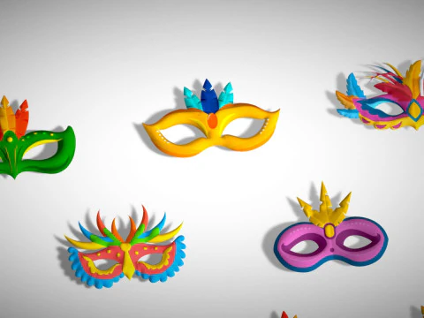 20 Carnival Feather Mask Pack 2 Kids Party Mask - Stylized Costume Masks Set 3D Model