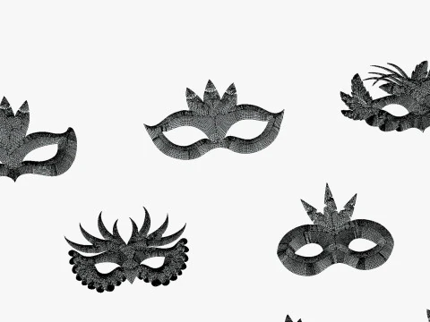 20 Carnival Feather Mask Pack 2 Kids Party Mask - Stylized Costume Masks Set 3D Model