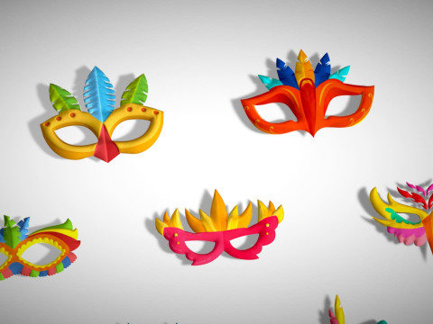 20 Carnival Feather Mask Pack 2 Kids Party Mask - Stylized Costume Masks Set 3D Model