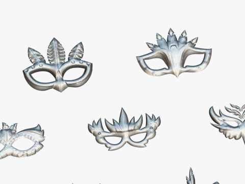 20 Carnival Feather Mask Pack 2 Kids Party Mask - Stylized Costume Masks Set 3D Model