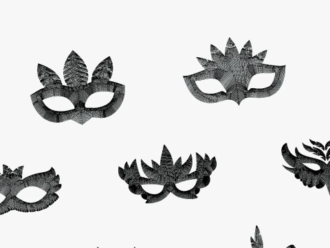 20 Carnival Feather Mask Pack 2 Kids Party Mask - Stylized Costume Masks Set 3D Model