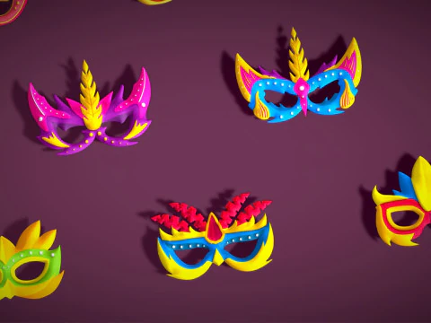 20 Carnival Feather Mask Pack 3 Kids Party Mask - Stylized Costume Masks Set 3D Model