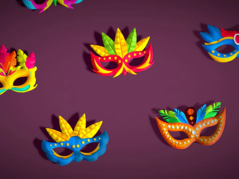 20 Carnival Feather Mask Pack 3 Kids Party Mask - Stylized Costume Masks Set 3D Model