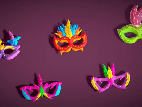 20 Carnival Feather Mask Pack 3 Kids Party Mask - Stylized Costume Masks Set Model 3D