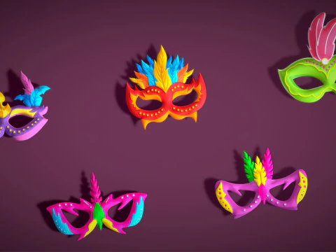 20 Carnival Feather Mask Pack 3 Kids Party Mask - Stylized Costume Masks Set 3D Model