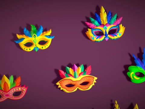 20 Carnival Feather Mask Pack 3 Kids Party Mask - Stylized Costume Masks Set Model 3D