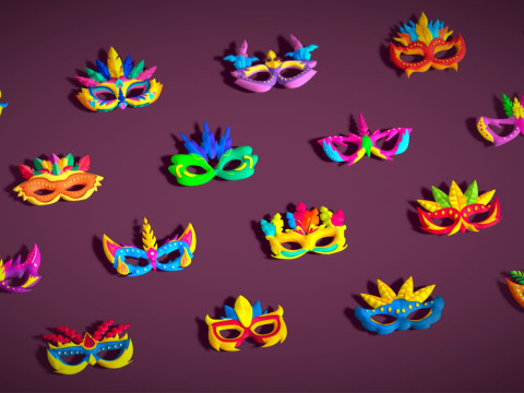 20 Carnival Feather Mask Pack 3 Kids Party Mask - Stylized Costume Masks Set Model 3D