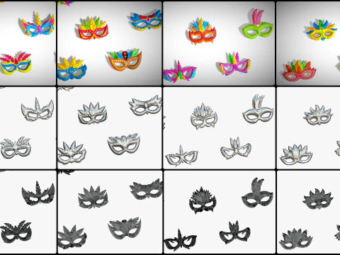 20 Carnival Feather Mask Pack 3 Kids Party Mask - Stylized Costume Masks Set 3D Model