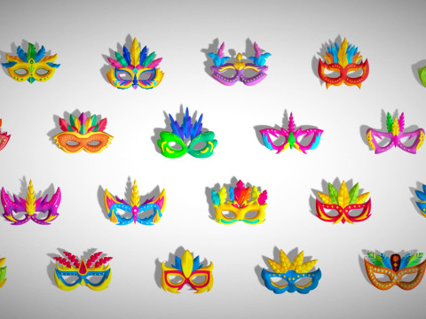 20 Carnival Feather Mask Pack 3 Kids Party Mask - Stylized Costume Masks Set Model 3D