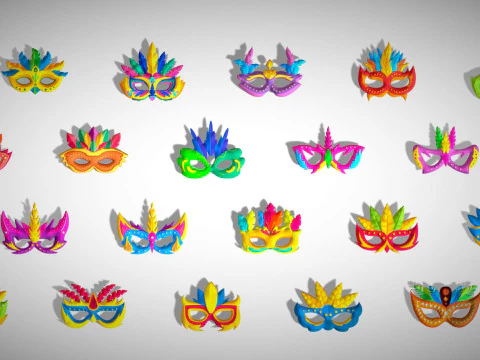 20 Carnival Feather Mask Pack 3 Kids Party Mask - Stylized Costume Masks Set 3D Model