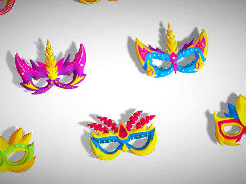 20 Carnival Feather Mask Pack 3 Kids Party Mask - Stylized Costume Masks Set Model 3D