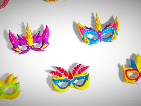 20 Carnival Feather Mask Pack 3 Kids Party Mask - Stylized Costume Masks Set 3D Model