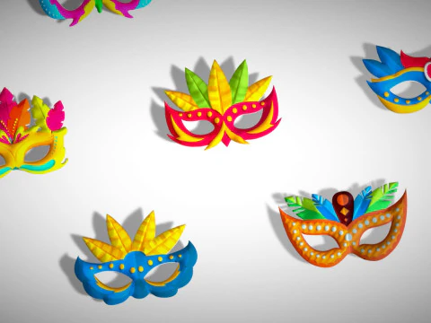 20 Carnival Feather Mask Pack 3 Kids Party Mask - Stylized Costume Masks Set 3D Model