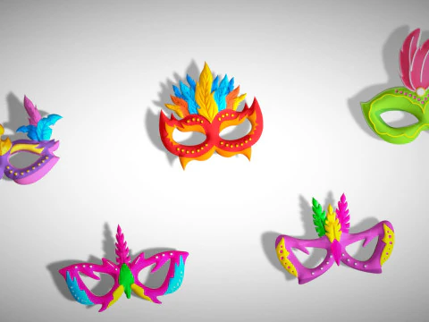 20 Carnival Feather Mask Pack 3 Kids Party Mask - Stylized Costume Masks Set 3D Model