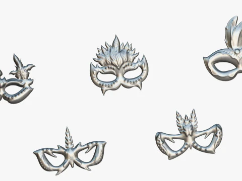20 Carnival Feather Mask Pack 3 Kids Party Mask - Stylized Costume Masks Set 3D Model