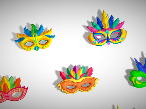 20 Carnival Feather Mask Pack 3 Kids Party Mask - Stylized Costume Masks Set Model 3D