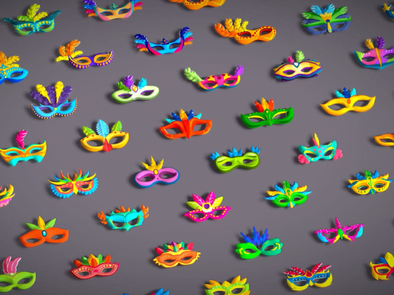 65 Carnival Feather Mask Mega Pack - Kids Party Masks - Stylized Costume Masks 3D Modell .c4d .max .obj .3ds .fbx .stl .blend