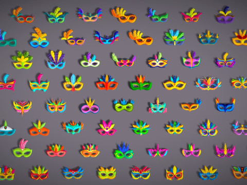 65 Carnival Feather Mask Mega Pack - Kids Party Masks - Stylized Costume Masks 3D Modell