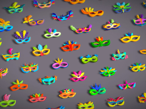 65 Carnival Feather Mask Mega Pack - Kids Party Masks - Stylized Costume Masks 3D Modell
