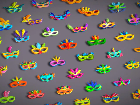 65 Carnival Feather Mask Mega Pack - Kids Party Masks - Stylized Costume Masks 3D Model