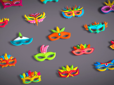 65 Carnival Feather Mask Mega Pack - Kids Party Masks - Stylized Costume Masks 3D Modell