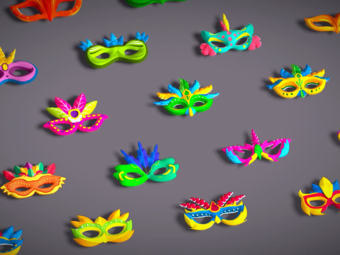 65 Carnival Feather Mask Mega Pack - Kids Party Masks - Stylized Costume Masks 3D Modell