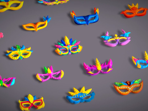 65 Carnival Feather Mask Mega Pack - Kids Party Masks - Stylized Costume Masks 3D Modell