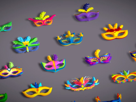 65 Carnival Feather Mask Mega Pack - Kids Party Masks - Stylized Costume Masks 3D Modell