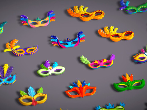 65 Carnival Feather Mask Mega Pack - Kids Party Masks - Stylized Costume Masks 3D Modell