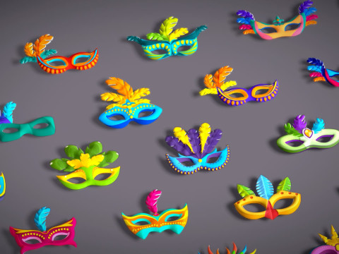 65 Carnival Feather Mask Mega Pack - Kids Party Masks - Stylized Costume Masks 3D Modell