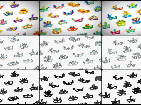 65 Carnival Feather Mask Mega Pack - Kids Party Masks - Stylized Costume Masks 3D Modell
